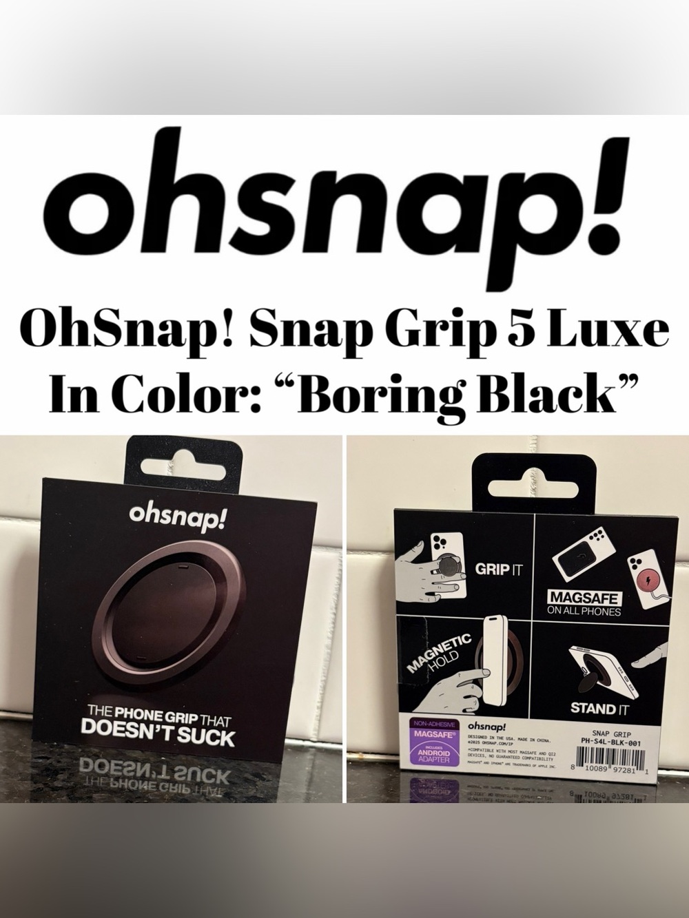 OhSnap!- Grip 5 Luxe UltraThin Phone Grip w/ MagSafe Charge Thru - New